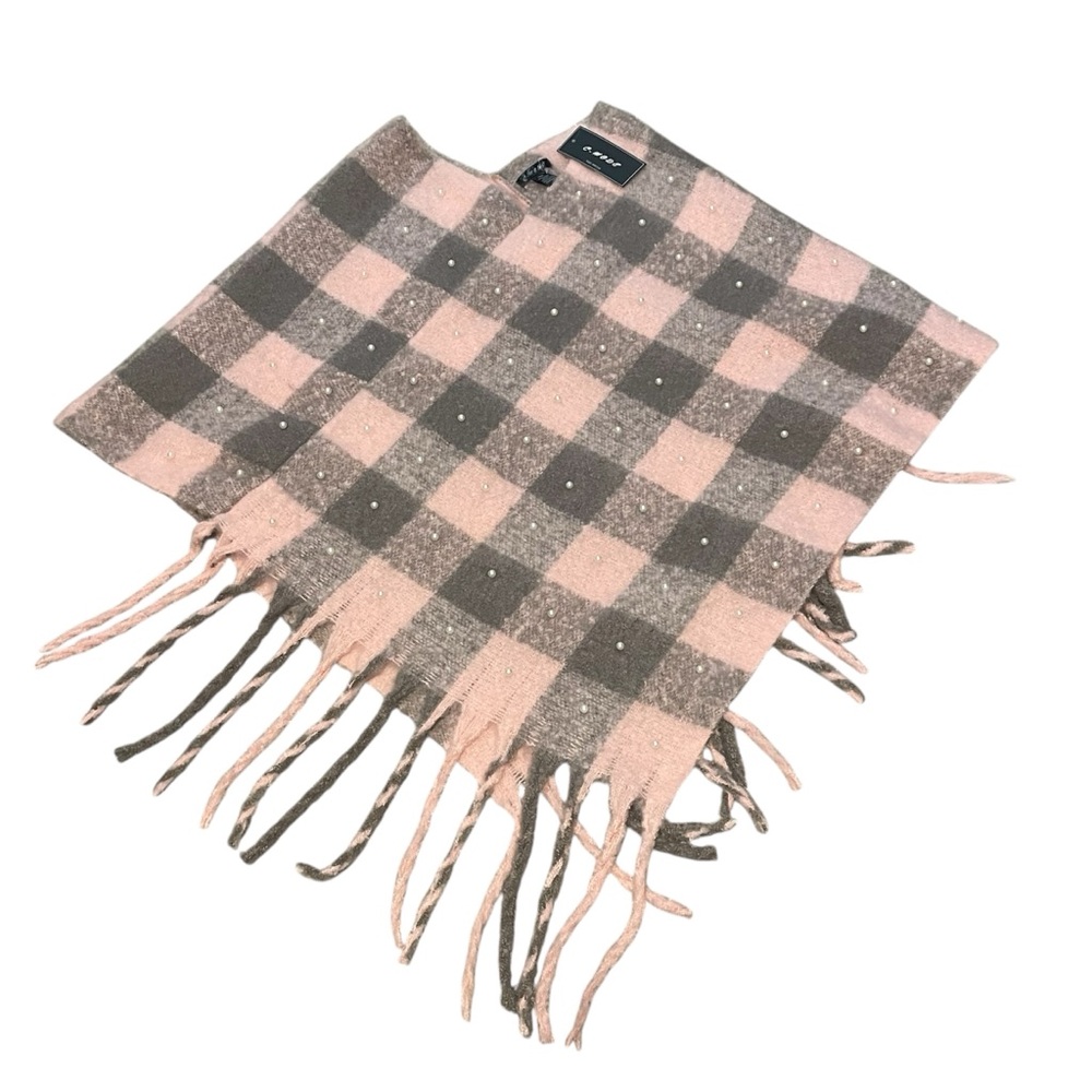 C-Mode Pink and Gray Checkered Poncho - NWT